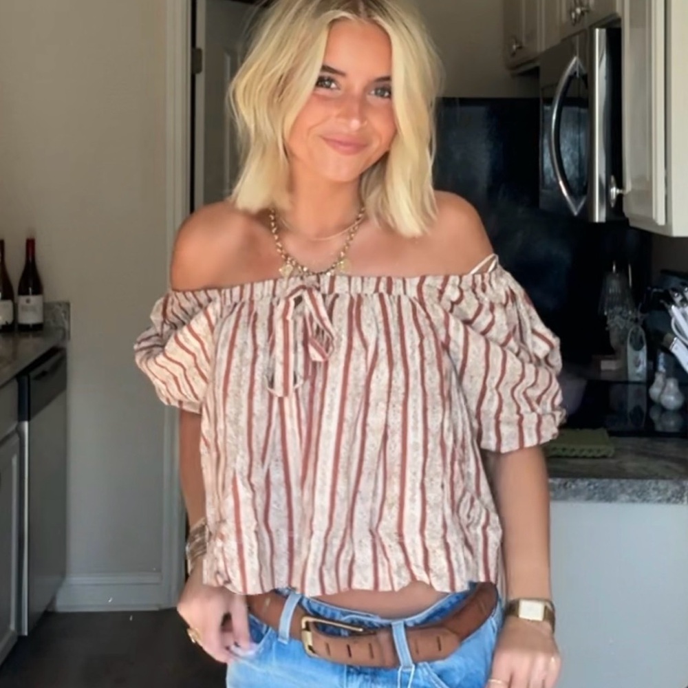 Bohme Red and White Off-Shoulder Blouse